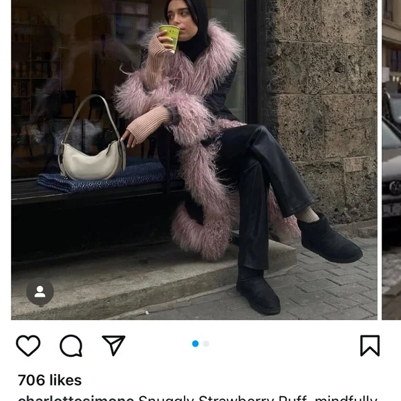 Charlotte Simone Black Puffer Coat with Pink Mongolian Fur Trim - Picture 14 of 16